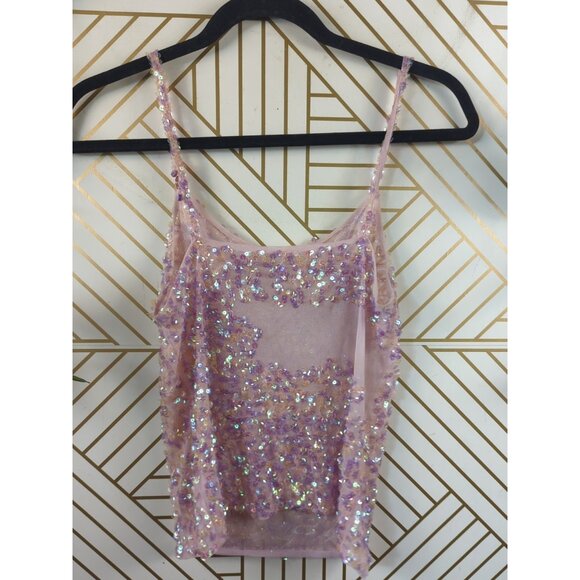 WOMEN'S Light Pink y2K Trendy Embroidery Sequins Top Cami Size Small READ - Picture 4 of 7